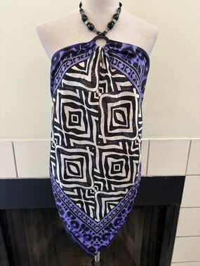 Topia Black Strapless Scarf Top with Purple Trim